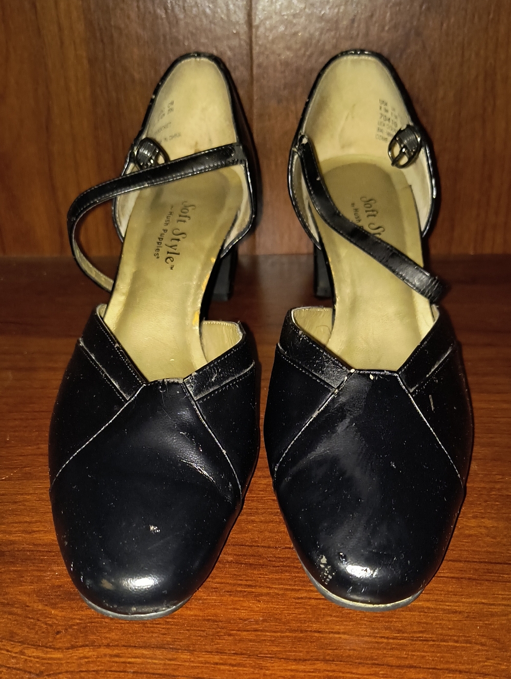 Vintage Soft Style Black Patent Mary Jane Heels with Ankle Strap